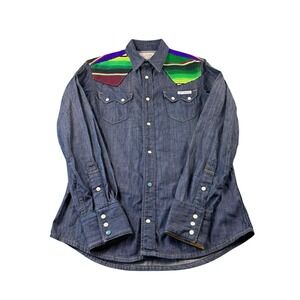 True Religion Denim Sawtooth Native Blanket Print Denim Cowboy Western Shirt M